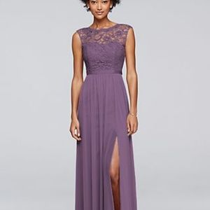 Purple lace and chiffon maxi dress